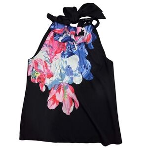 ELIE TAHARI Luxe Stretch SILK Halter Sleeveless Blouse Abstract Floral Print L
